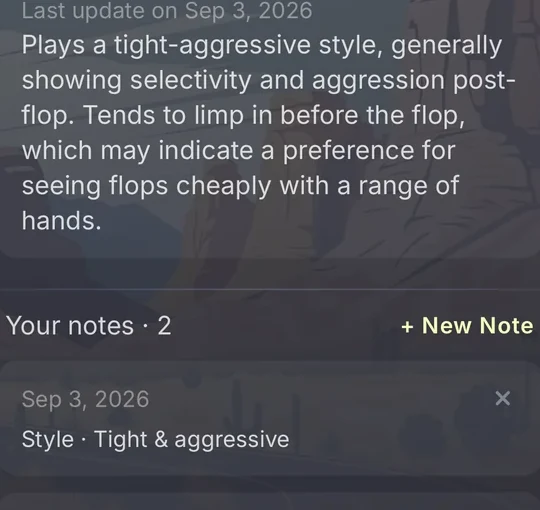 Private notes on a player